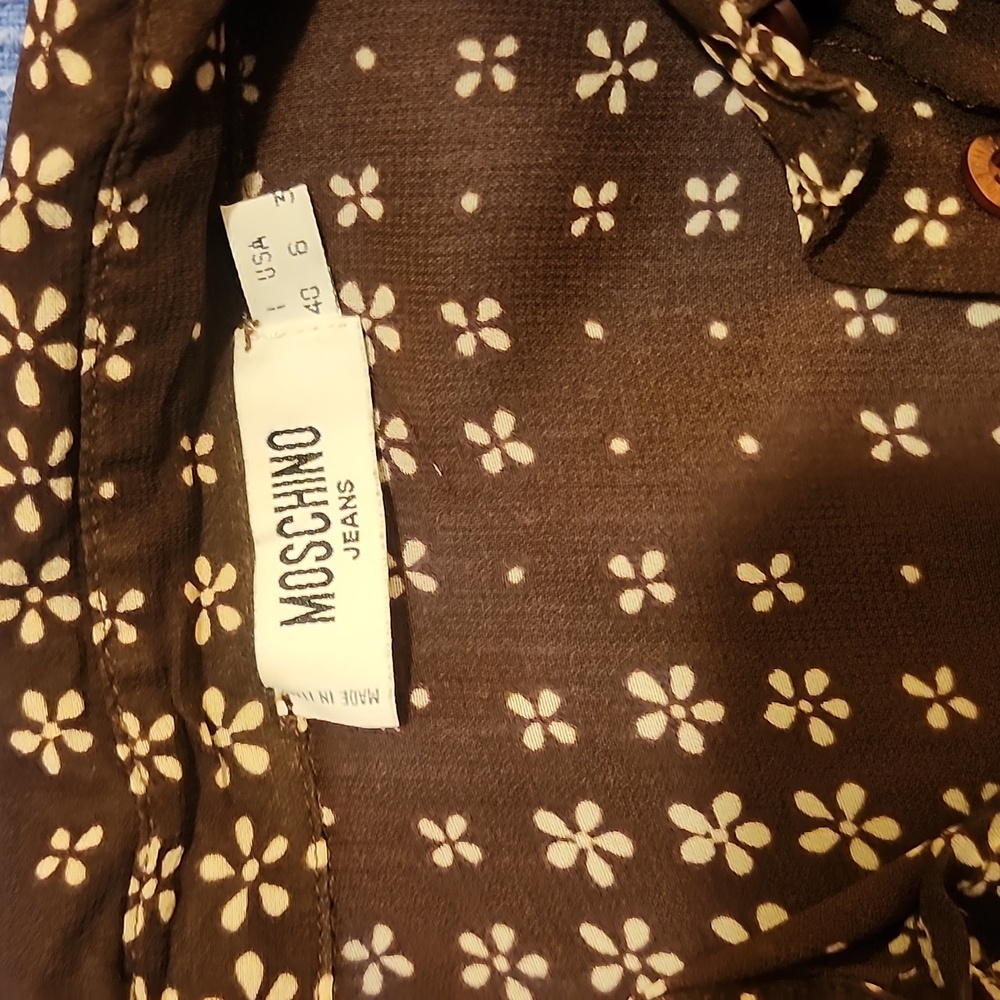 Moschino Brown And White Patterned Button-Down Bl… - image 3